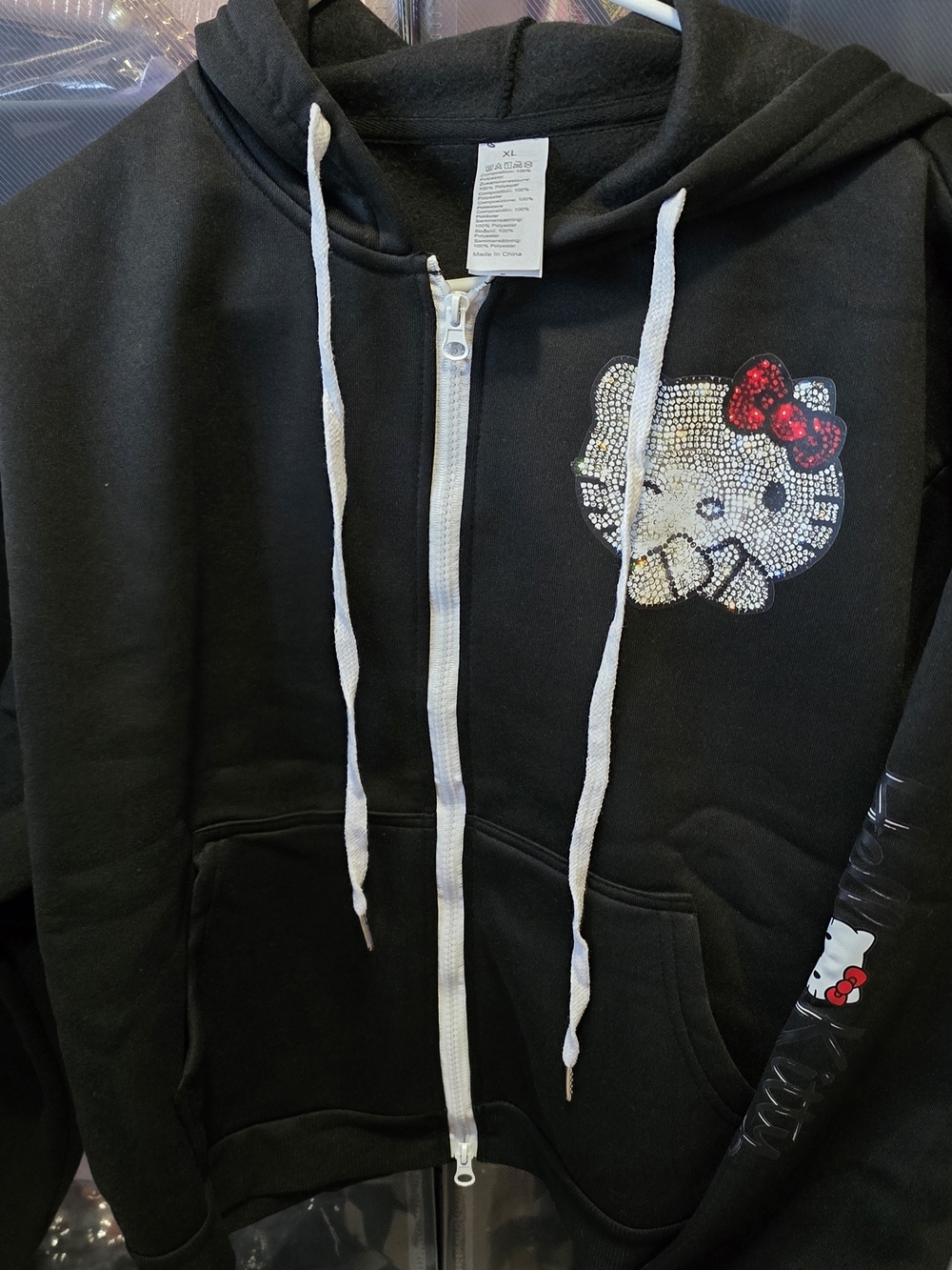 Black Hooded Zip Jacket with Character